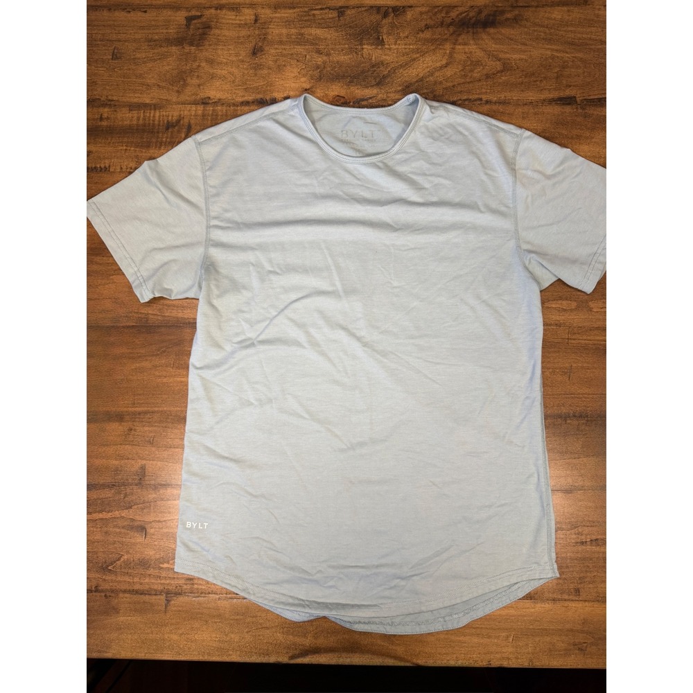 BYLT Premium Basics Mens Drop-Cut T-Shirt Light Blue Large Crew Neck Tee